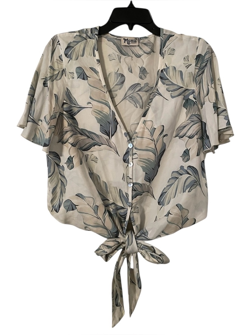 Show Me Your Mumu Women's White Green Tropical Lead Tie Front Crop Top Size M
